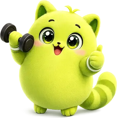 Mascot giving a thumbs up with a dumbbell