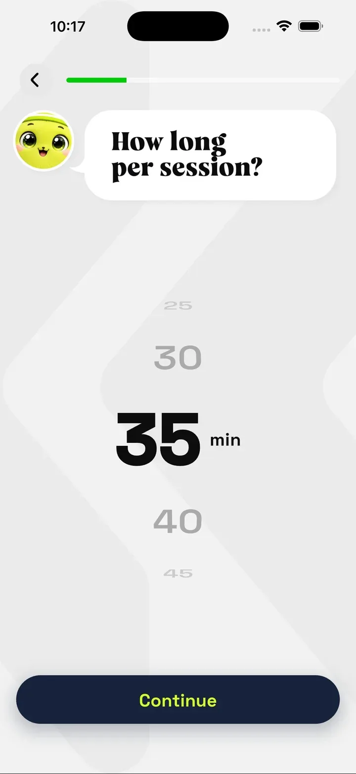 Setup screen asking how long each session should be, set to 35 minutes